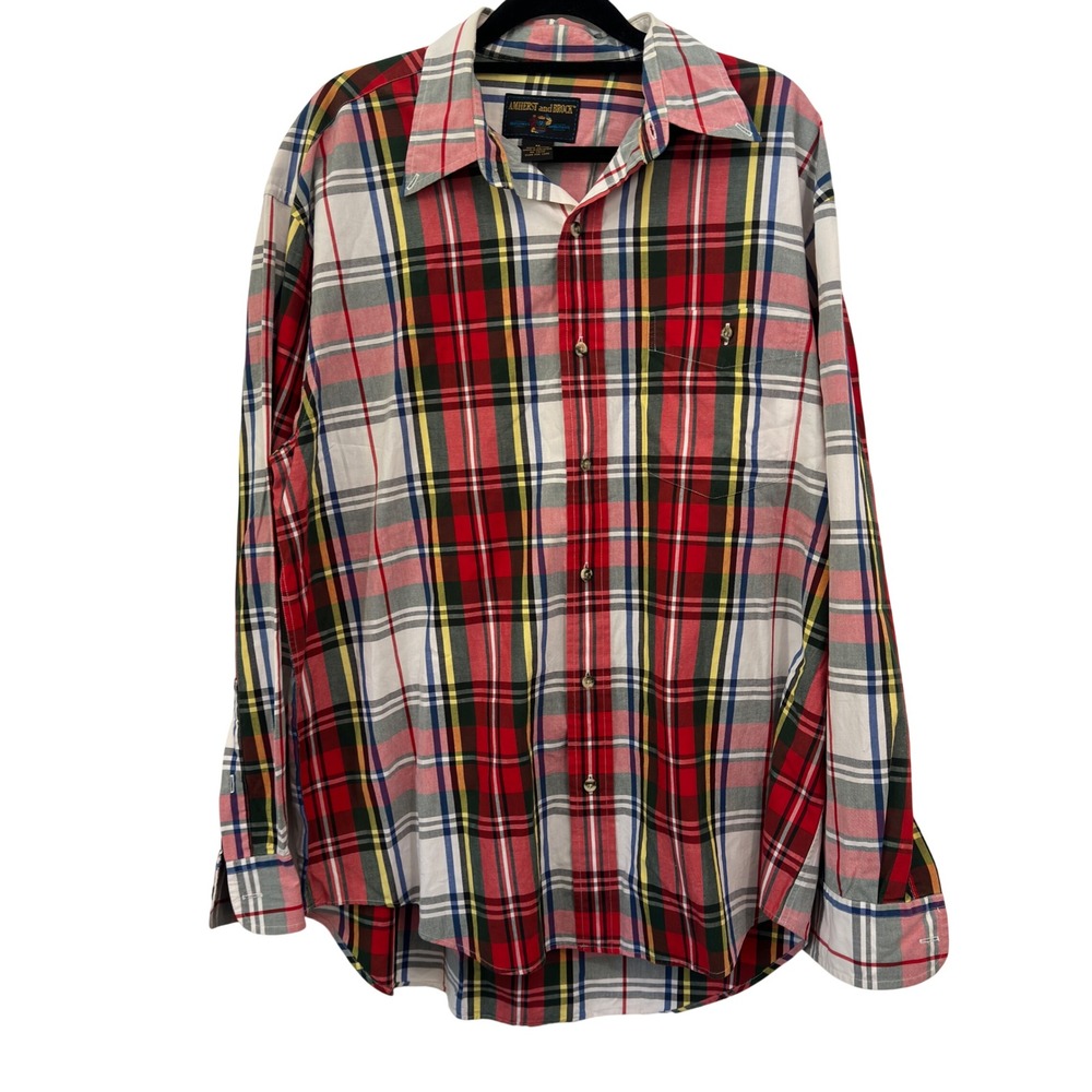 90s Amherst and Brock Shirt Mens M Multicolor Plaid Button Down Cotton Prep